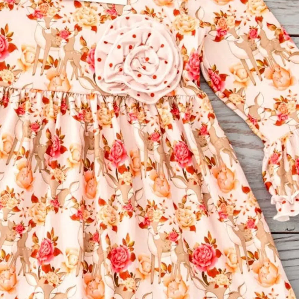 Deer and Roses Ruffle Dress by PETE + LUCY Winter Holiday Girls 10/12 NEW